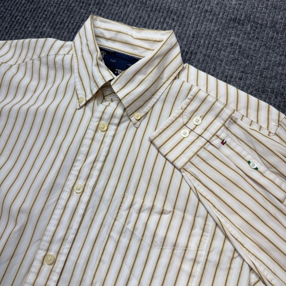 Tommy Hilfiger Mens Medium Striped 80s Two Ply Cotton Button Down Shirt
